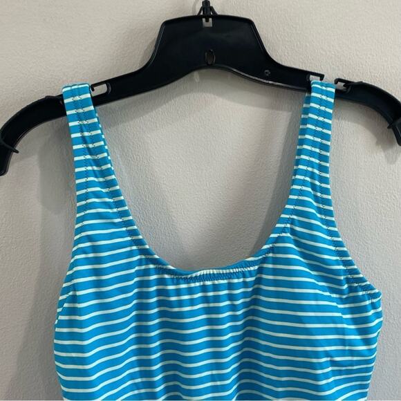 Amazon Essentials Blue White Striped One Piece Swimsuit NWT Size Large - Picture 2 of 7